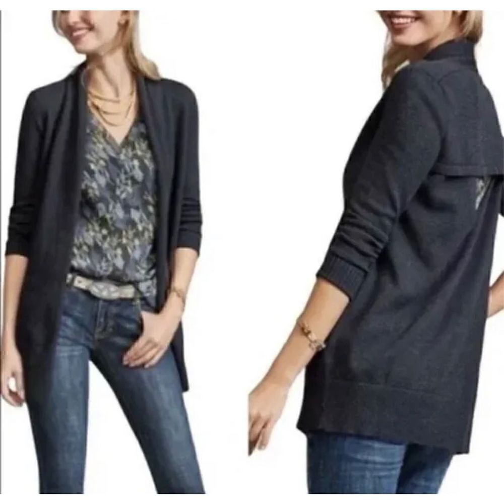 CAbi Victoria Cardigan Blue Open Front Cut Out Back‎ Longline Style 3360 Medium